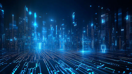 Protecting data and networks online is essential. This image shows a blue background with fast internet speeds and binary code, representing the complex world of cybersecurity.