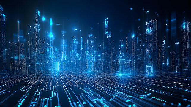 Protecting data and networks online is essential. This image shows a blue background with fast internet speeds and binary code, representing the complex world of cybersecurity.