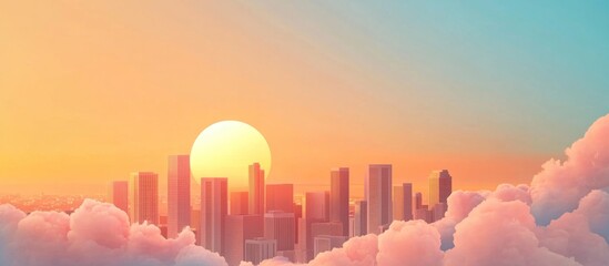 Obraz premium Sunrise City Above Clouds