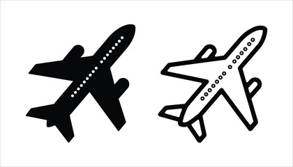 Airplane Icon Set – Jet Silhouette and Outline Vector Illustration