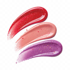 realistic smooth glossy cosmetics swatches in different colour style isolated on transparent background