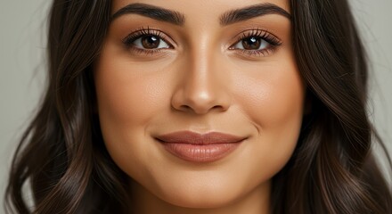 Obraz premium Woman Face Smiling with Brown Hair