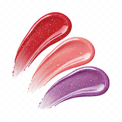 realistic smooth glossy cosmetics swatches in different colour style isolated on transparent background