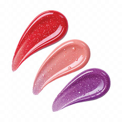 realistic smooth glossy cosmetics swatches in different colour style isolated on transparent background
