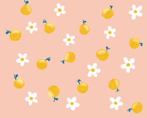 seamless oranges tangerine with white flower and green leaves illustration for wallpaper background or wrapping