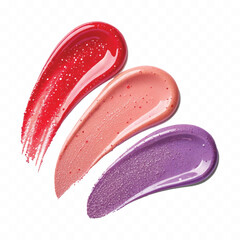 realistic smooth glossy cosmetics swatches in different colour style isolated on transparent background