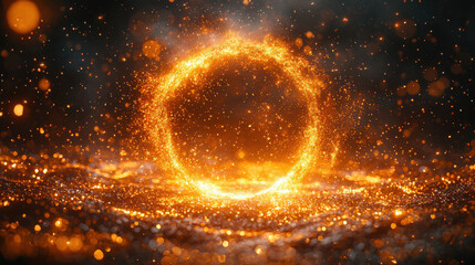 A golden circle of light, studded with glittering particles and sparkling stars, cast an ethereal glow on a velvety black backdrop. The scene was a symphony of Christmas magic, with fireworks 