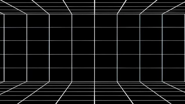 A Crisp 10-Second 4K Video Featuring a 3D White Square Grid Line Animation Over a Deep Black Background, Offering Clean Motion, Geometric Precision, and a Minimalist Look with a High-Tech Visual Appea