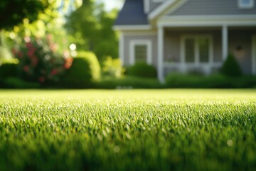 Lush green lawn in front of a home