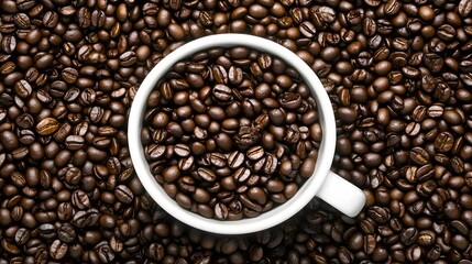 Fototapeta premium Roasted Coffee Beans in White Mug Top View