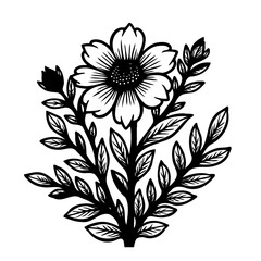 Elegant floral arrangement with detailed petal and leaf designs in monochrome