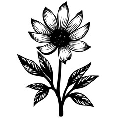 Elegant monochrome floral illustration with detailed linework and botanical elements