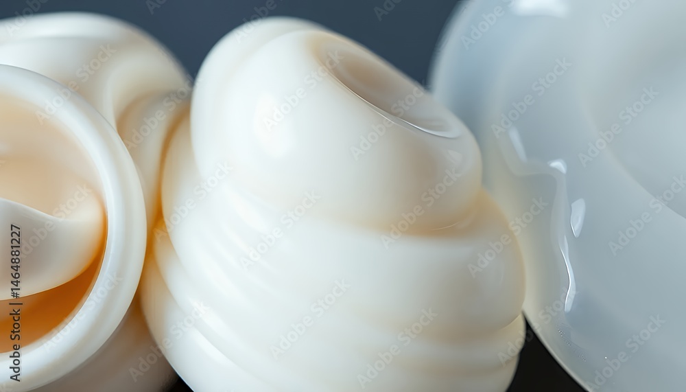 Poster extreme close up white abstract twisting forms with smooth glossy texture and dark background