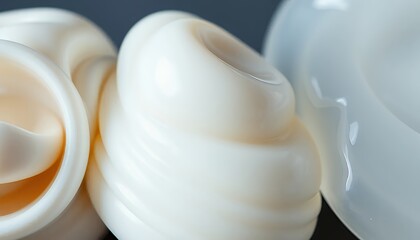 Extreme Close Up White Abstract Twisting Forms with Smooth Glossy Texture and Dark Background