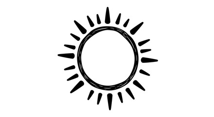 Doodle Style Sun Illustration with Black Rays on White