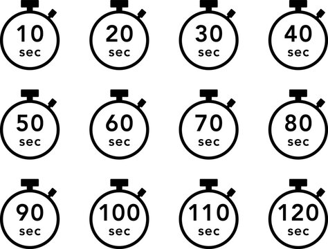 ストップウォッチのアイコンセット（10〜120秒, 10秒間隔）