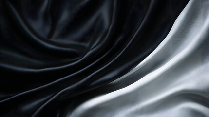 Fototapeta premium Abstract black luxury cloth and liquid wave with wavy grunge silk satin velvet texture with white copy space