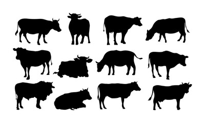 vector collection of cow silhouettes