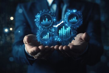 Interactive business gears in hands