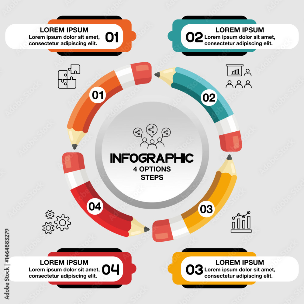 Poster infographic vector 4 pencil design template illustration a round business process chart with arrows 