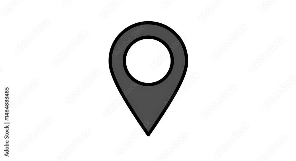 Poster map pointer icon with black outline on white background
