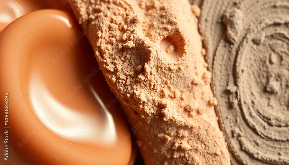 Poster macro shot of peach and beige textures with smooth glossy element abstract background