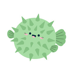 Hand drawn marine animal green fish urchin
