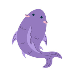 Hand drawn marine animal purple fish top view