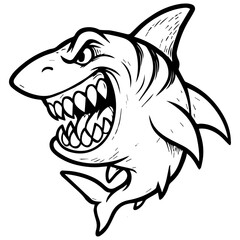 Aggressive Cartoon Shark with Sharp Teeth Dynamic Ocean Predator Mascot Drawing