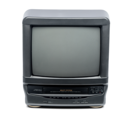 Old CRT TV VCR combined in one unit, isolated on a transparent background PNG.