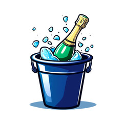 An elegant blue ice bucket containing a chilled champagne bottle illustration