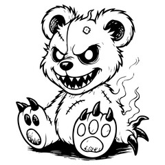 Evil Grinning Bear Monster Creepy Stylized Character with Intense Expression