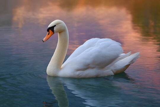 Graceful White Swan Gliding Across a Calm Lake