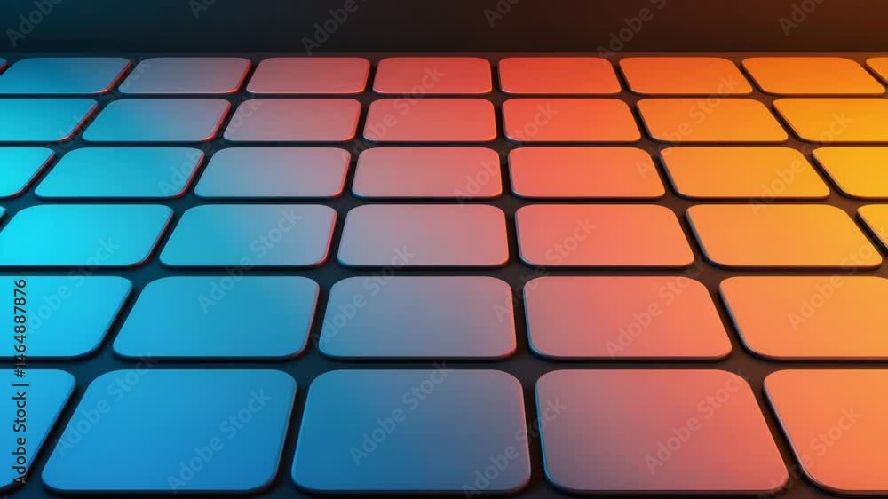 Poster colorful rounded square tile grid pattern with blue gradient lighting creating modern digital vibe