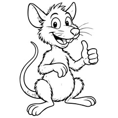 Cheerful Cartoon Mouse Giving Thumbs Up Friendly Rodent Character Line Art