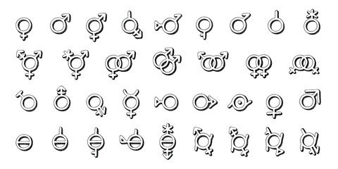 Fototapeta premium Set of hand drawn gender identity icon Symbol used to represent sex and gender Diversity of genders