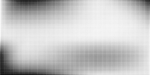 Grunge halftone gradient background. Faded grit noise texture. White and black sand wallpaper. Retro pixelated backdrop. Anime or manga style comic overlay. Vector graphic design textured template