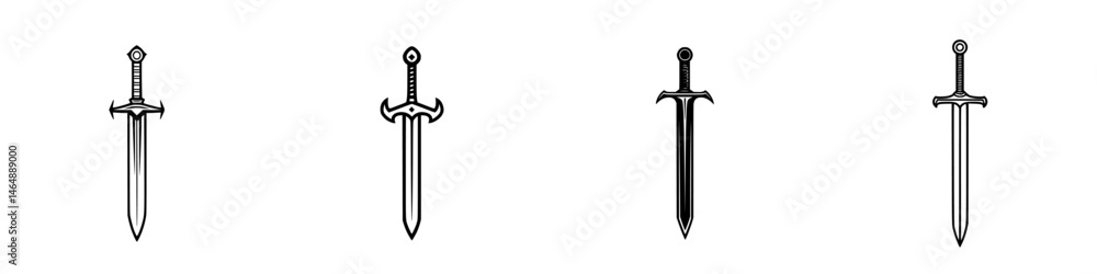 Poster collection of vector illustrations of various sword designs showcasing unique styles and features fo