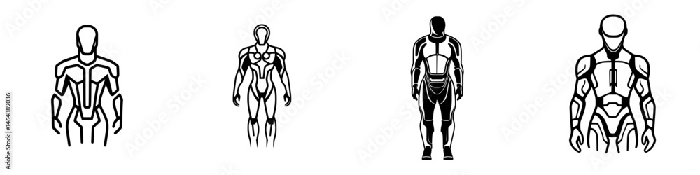 Poster illustration of futuristic robot designs showcasing different styles and features for technology and