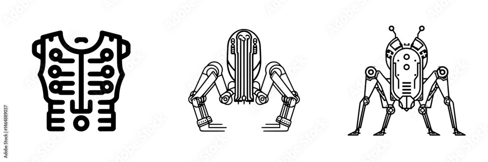 Aufkleber vector illustration of robotic designs with detailed features and mechanical elements in a futuristi