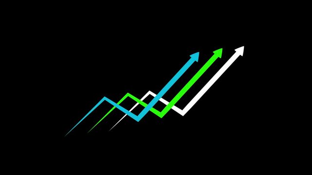 Digital Arrow Ascending business graph showing increase business concept animation with arrow icon, Business Decline Concept businessman analyzing decline chart and bar graph loss or reduced Economic
