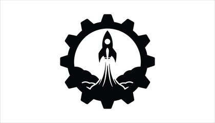 Rocket and Gear Icon Innovation, Technology, and Space Exploration © Tania