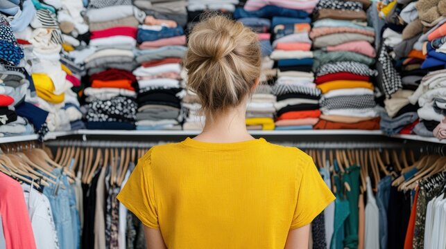 Woman Overwhelmed by Clothes in Closet