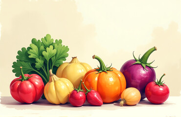 warm inviting still life vibrant vegetables soft watercolor hues captured shot neutral