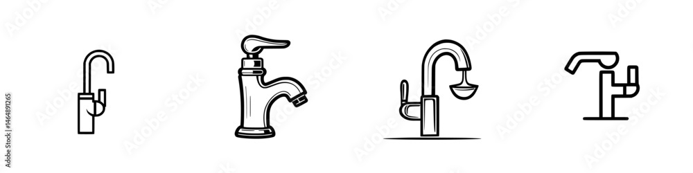 Poster vector illustration of various faucet designs showcasing different styles and functions for kitchen 