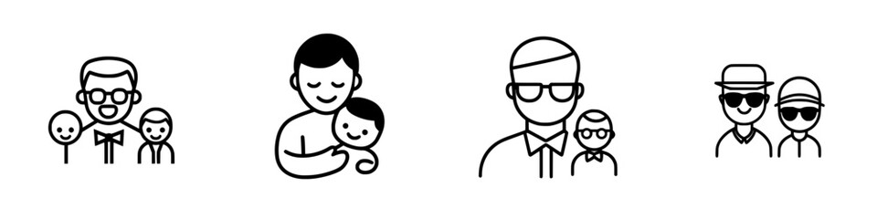 Diverse family interactions illustrated in vector style showcasing love and connection between adults and children