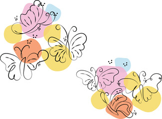Elegant Line Art Butterflies on Pastel Abstract Shapes Background Illustration