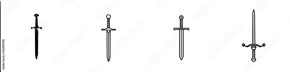 Poster various vector illustration designs of swords showcasing different styles and features