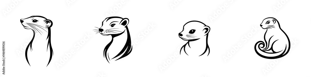 Poster vector illustration of various otter designs showcasing different styles and expressions
