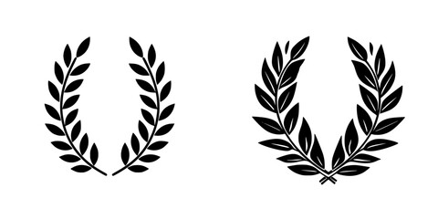 Vector illustration of black laurel wreath icons representing victory and achievement in various contexts